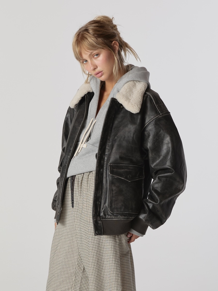 【GLOWNY】 AIR FORCE LEATHER JACKET : WASHED BLACK