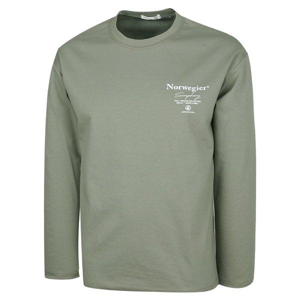 男性用ノルウェー産ブントラウンド長袖Tシャツ RB-TSA-Q007-カーキ色
