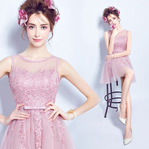 パーティードレス ピンク 結婚式 花嫁 カクテルドレス カラードレス お呼ばれドレス フォーマルドレ