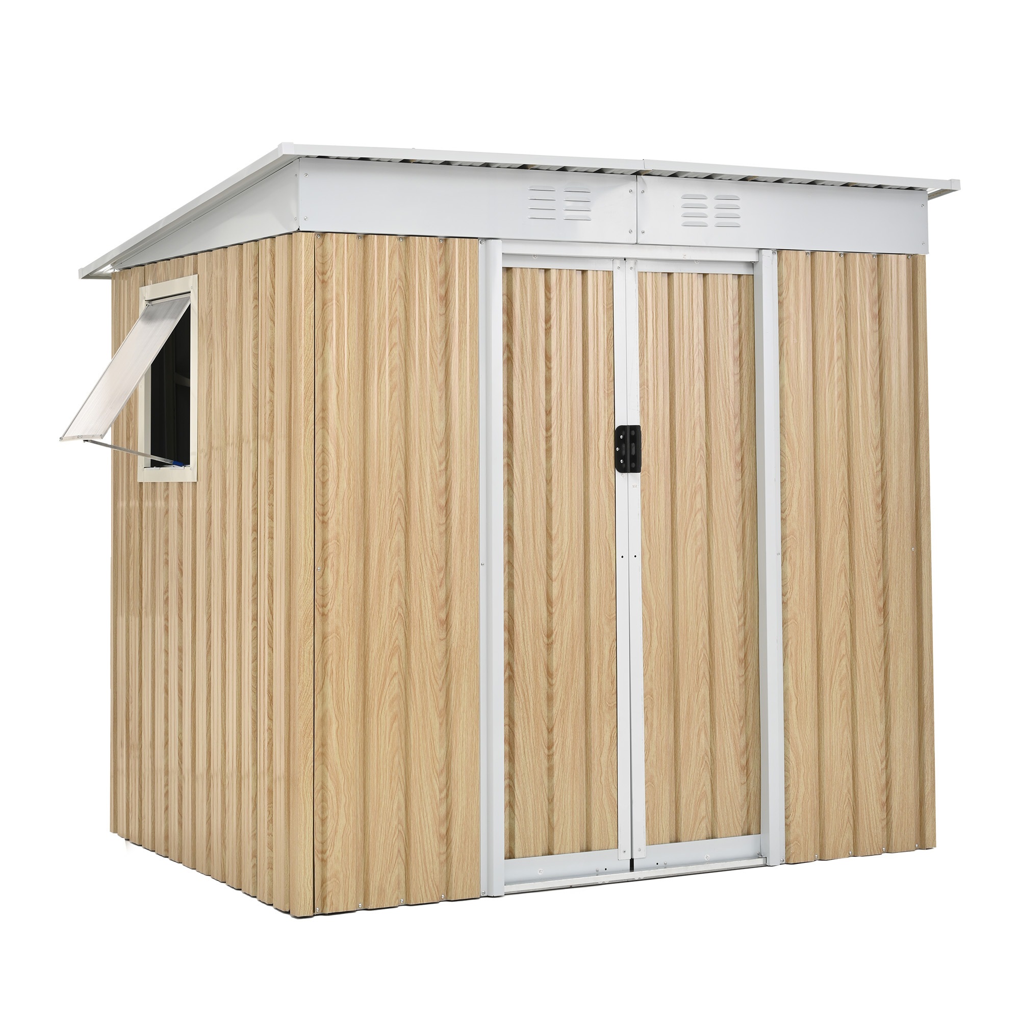 【可動棚&すべり出し窓付き】物置 屋外 スチール 倉庫 床材補強フレーム付き 戸外収納庫 W194cm*D152cm*H174cm　 物置き おしゃれ 大型 収納庫 屋外物置 防さび ベランダ 防水G 28,933円