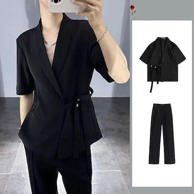 【本日のイベント】メンズ ハンサム 2点セット スーツセット ゆったり 半袖 カジュアル サマー スーツジャケット 最安値に挑戦