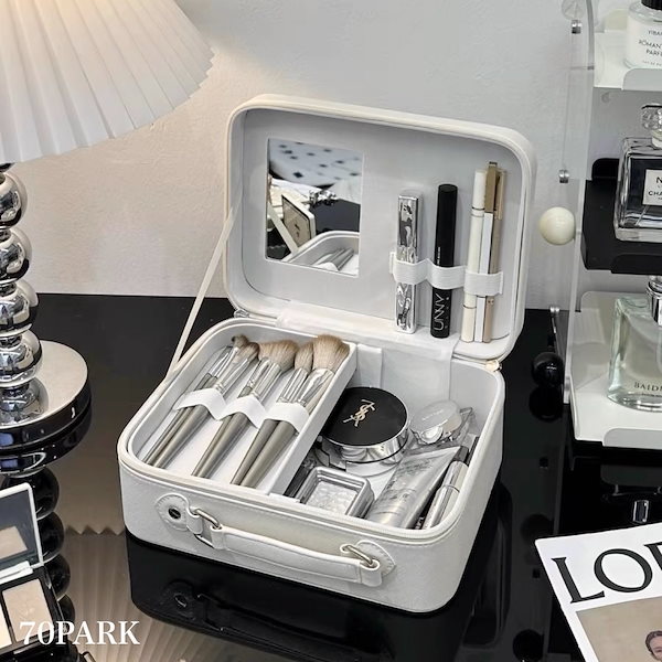 Qoo10] ミラー付き メイクボックス 大容量 コス
