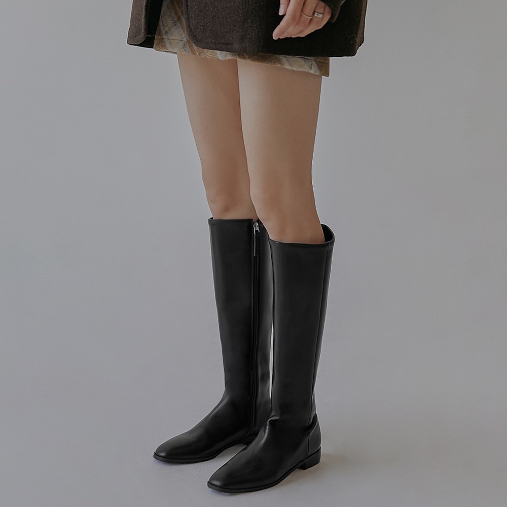 サイドファスナーローヒールロングブーツ