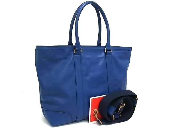 トートバッグ 70600 ブルー レザー ユニセックス 2WAY【本物保証】