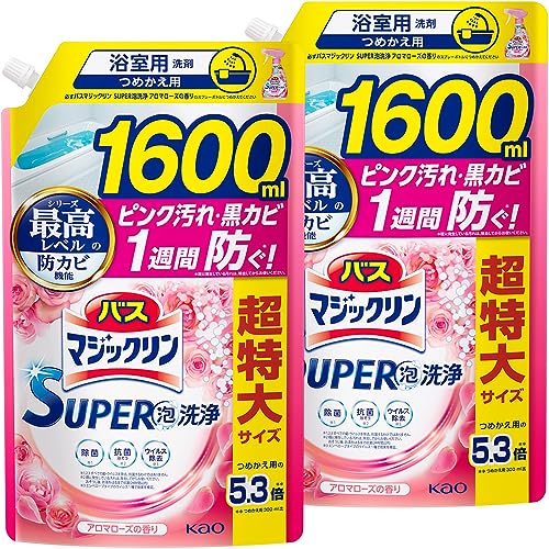 マジックリン 【大容量】バス SUPER泡洗浄 洗浄はもちろん菌由来の汚れも防ぐ! アロマローズの香り 詰替え用 1600ml×2個