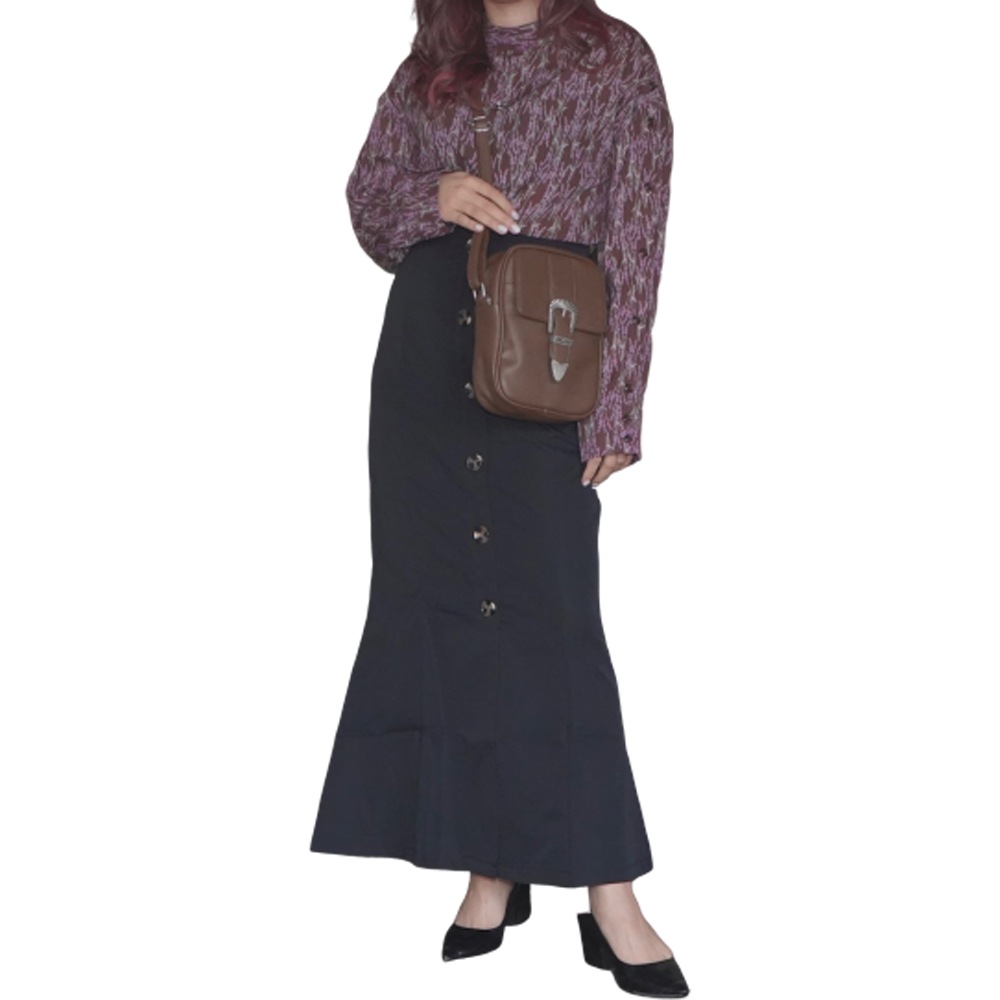 Button Design Mermaid Long Skirt (black) A,D,G レディース