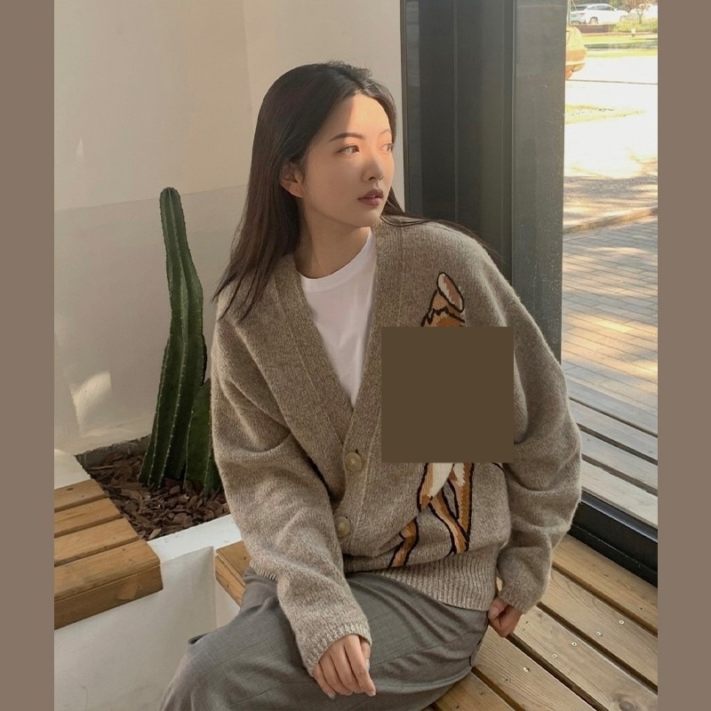 バンビ ニット コート カーディガン レディース シングルブレスト フレンチ レトロ セーター ゆったり 初秋 トップス 女性用 8768