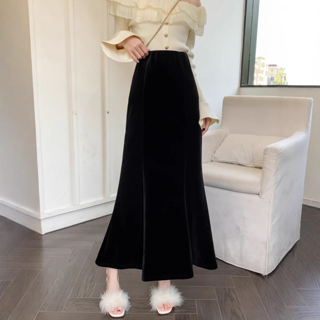厚手スカート レディース秋冬スカート 2024プラスベルベット ハイウエストスカート レディース ベルベット ロングスカート フィッシュテール ヒップスカート 7,385円