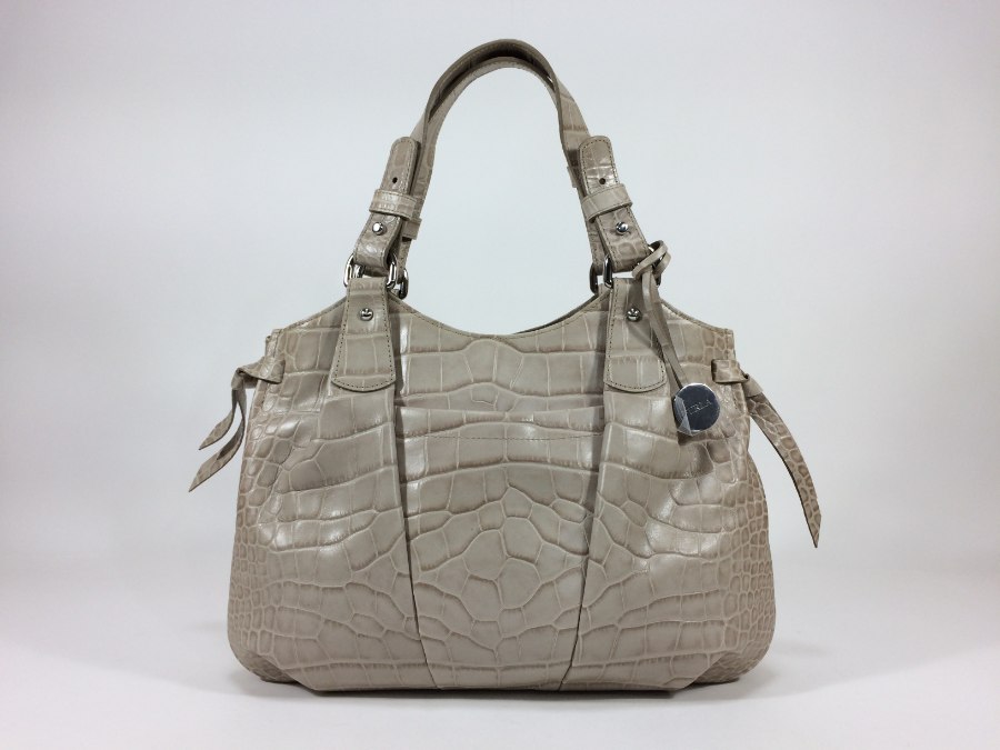 ハンドバッグ クロコ型押し ベージュ 中古品