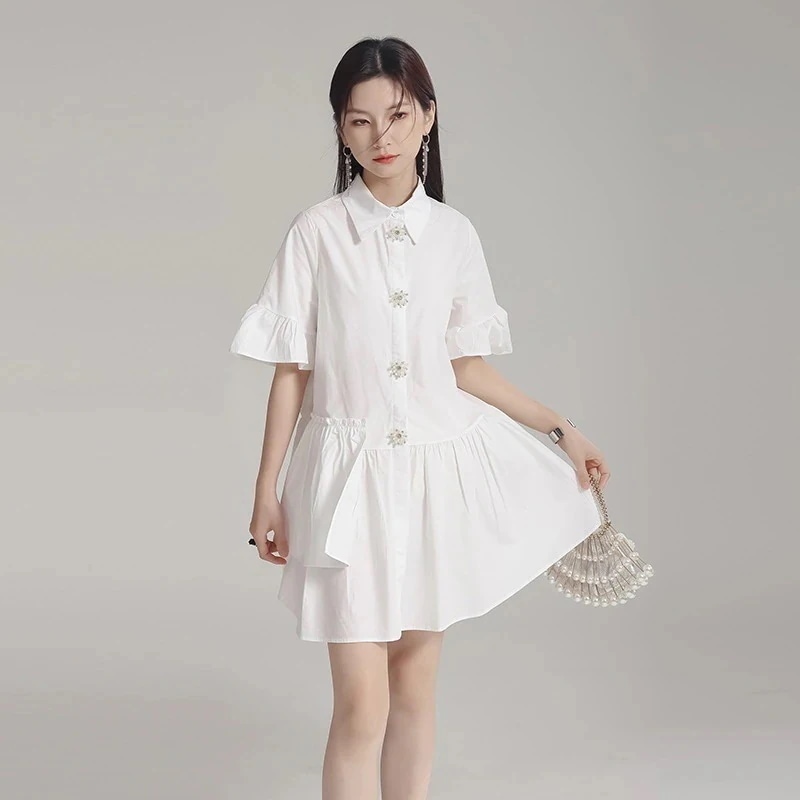 【J.Fashion】 ショートワンピ フリル シャツワンピ 可愛い 夏 レディースワンピース 関連商品は店で購入可能 福袋 T