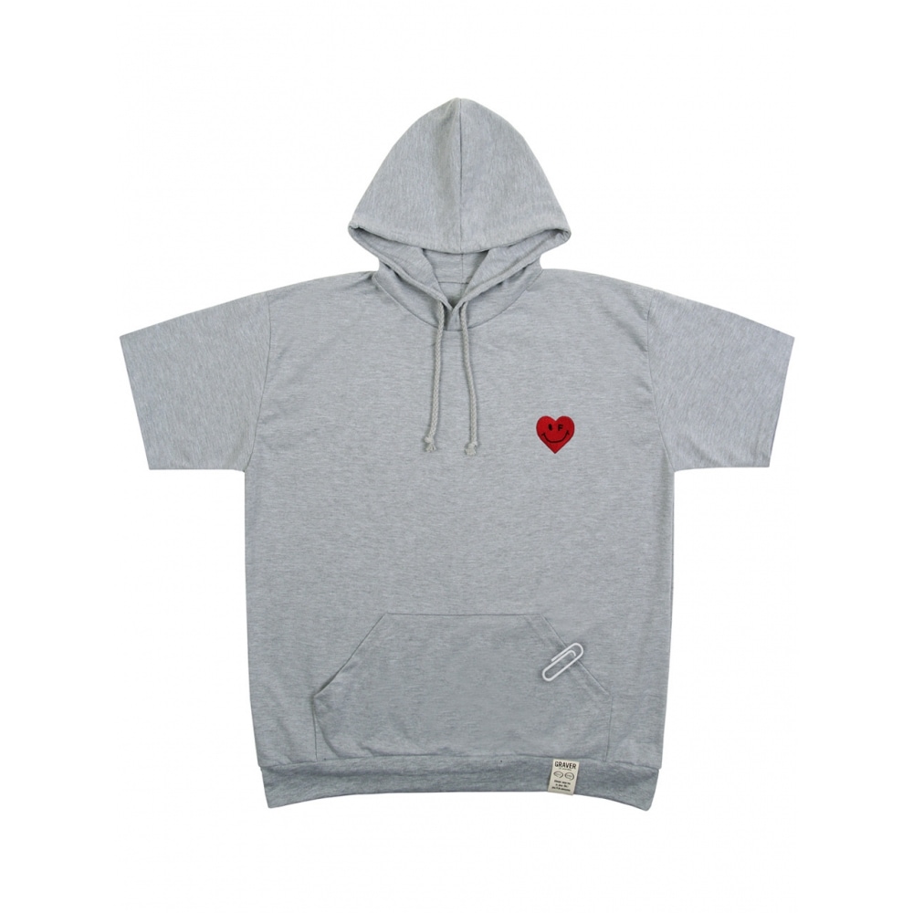 GRAVERハートスマイル刺繍フードクリップ半袖グレー
