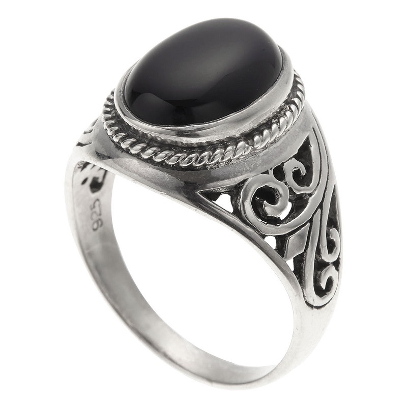 リング メンズ シルバー925 天然石 オニキス 大きめ アラベスク 指輪 燻し加工 透かし彫り アンティーク感 ごつめ 大きい 太め 銀製品 存在感 ゴージャス ロック ストリート系 かっこいい