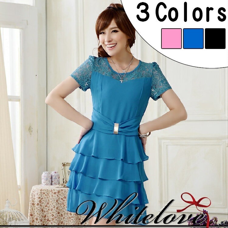 パーティードレス ３色 ワンピース ミニドレス ミニ ワンピ ワンピドレス ミニワンピ 大きいサイズ 袖あり 半袖 結婚式 二次会 お呼ばれ 披露宴 ゲスト 謝恩会 同窓会 食事会 ドレス ティアード
