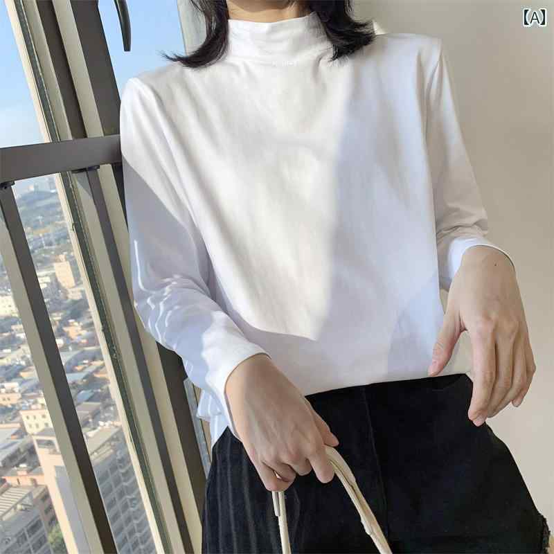 トップス レディース 上品 おしゃれ 通勤 オフィス カジュアル ハーフ タートルネック シャツ 韓国 春秋 綿 長袖 Tシャツ カラー ホワイトインナー レイヤリング