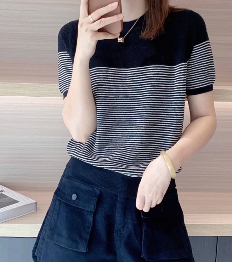 トップス デート モテアイテム ニットソー 半袖 ボーダー柄 リブ 大人可愛い きれいめ 上品 おしゃれ かっこいい 大人可愛い ラブリー キュート ガーリー クール モード系 セクシー エレガント 5,442円