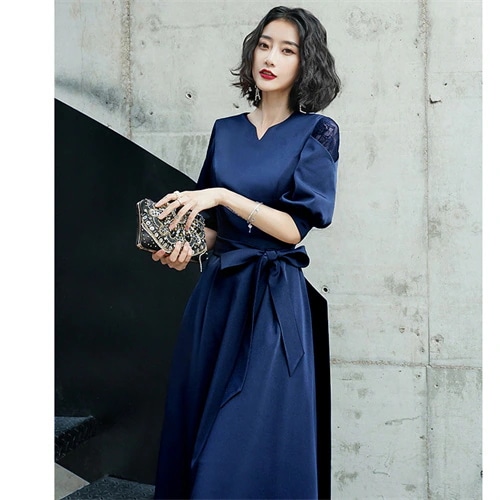 ドレス 結婚式 ワンピース ドレス パーティードレス 袖あり お呼ばれ 二次会 服 フォーマルドレス