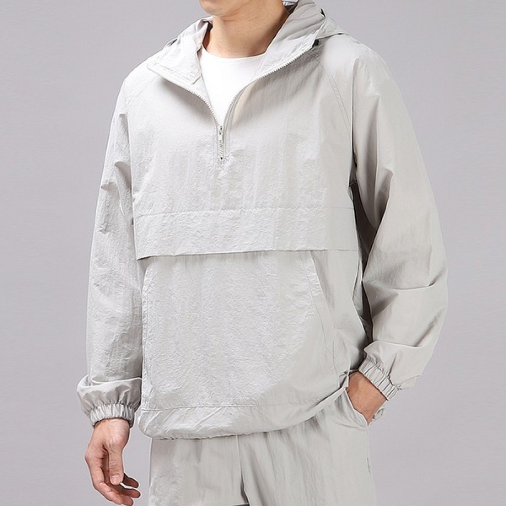 (Juans) オーバーフィットナイロンアノラックフードウインドブレーカーハーフジップアップ DRJP1167