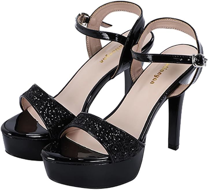 ハイヒール レディース ピンヒール オープントゥ サンダル パンプス アンクルストラップ( ブラック, 23.5 cm)