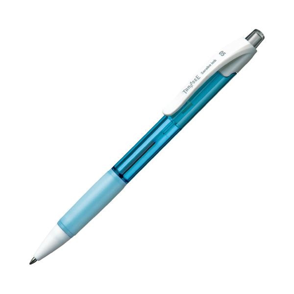 （まとめ） TANOSEE ノック式油性ボールペン（なめらかインク） 0.5mm 黒 （軸色 アクアブルー） 1セット（10本） 10セット