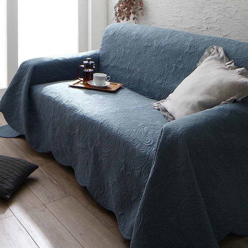 かけるだけでソファが変わる デザインソファカバー [kilyta]キリータ ズレ防止ベルトなし 200x250cm ブルー