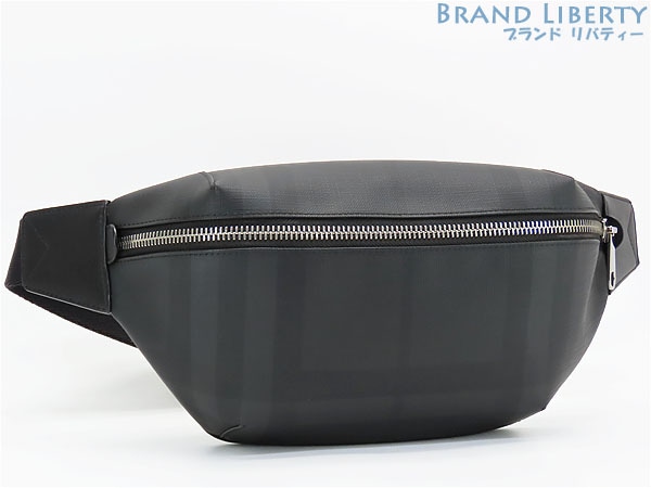 超美品バーバリーロンドンチェックウエストバッグボディバッグバムバッグチャコールダークグレーPVCレザー8014237