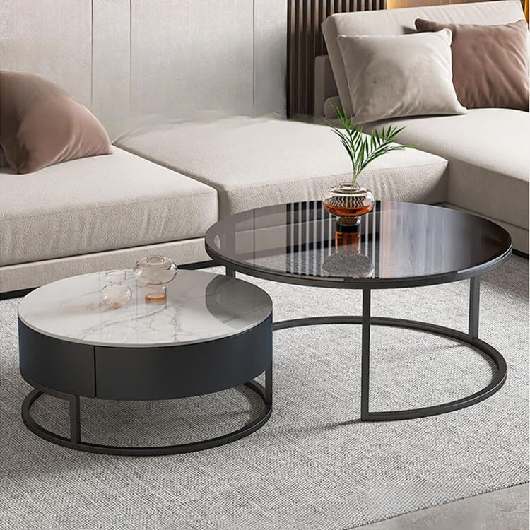 ネストテーブル ガラス 収納 北欧 セラミック 2個セット ネストスタイル おしゃれ リビング用 直径50cm 直径60cm 高さ40cm ホワイト ブラック 直径70cm 直径80cm 高さ45cm