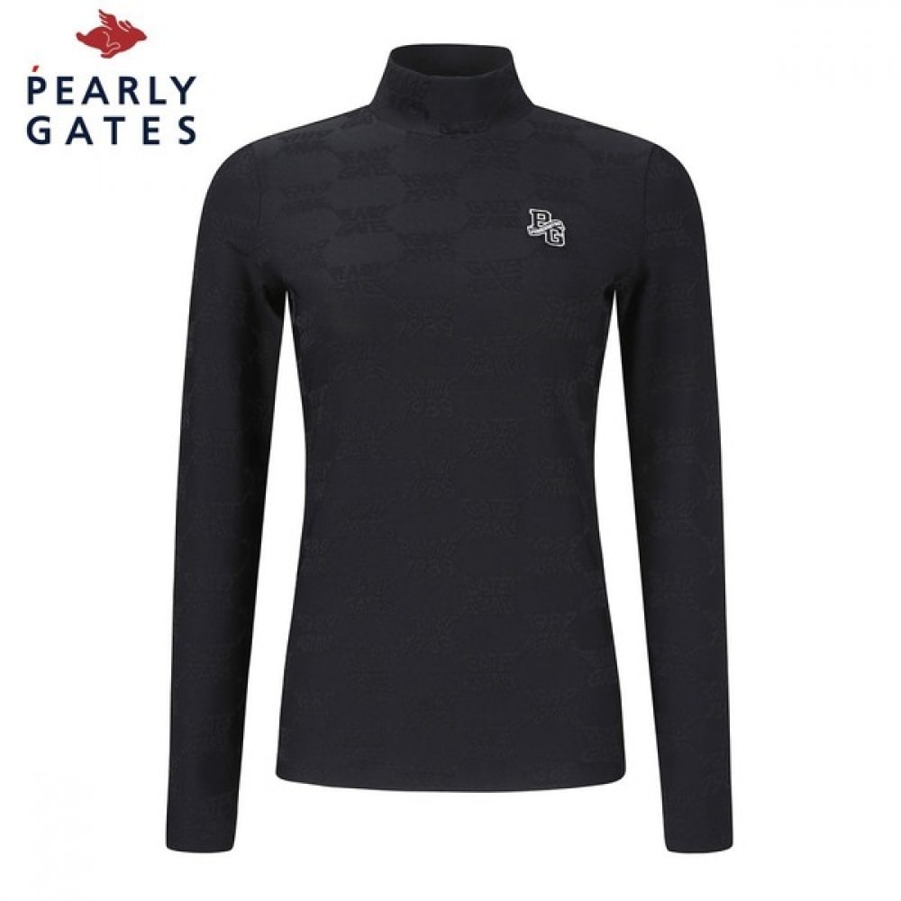 [パリゲイツ] レディースロゴ柄モックネック長袖Tシャツ