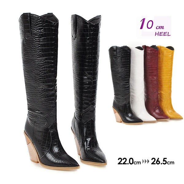 ロングブーツ 太ヒール ブーツ ウエスタンブーツ 美脚 カジュアル レディース シューズ 靴 秋 冬 春 20代 30代 40代 レッド ブラック ホワイト イエロー コスチューム 大きいサイズ 22 5,322円