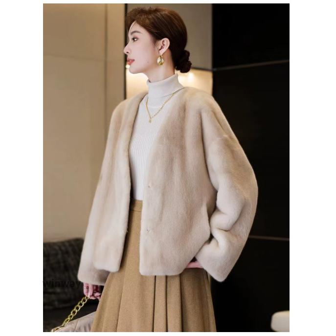 冬の恵みファーコート 毛皮コート レディース ノーカラー Vネック ファー フェイクファーコート もこもこ ショート 暖かい アウター ショートコート 秋冬