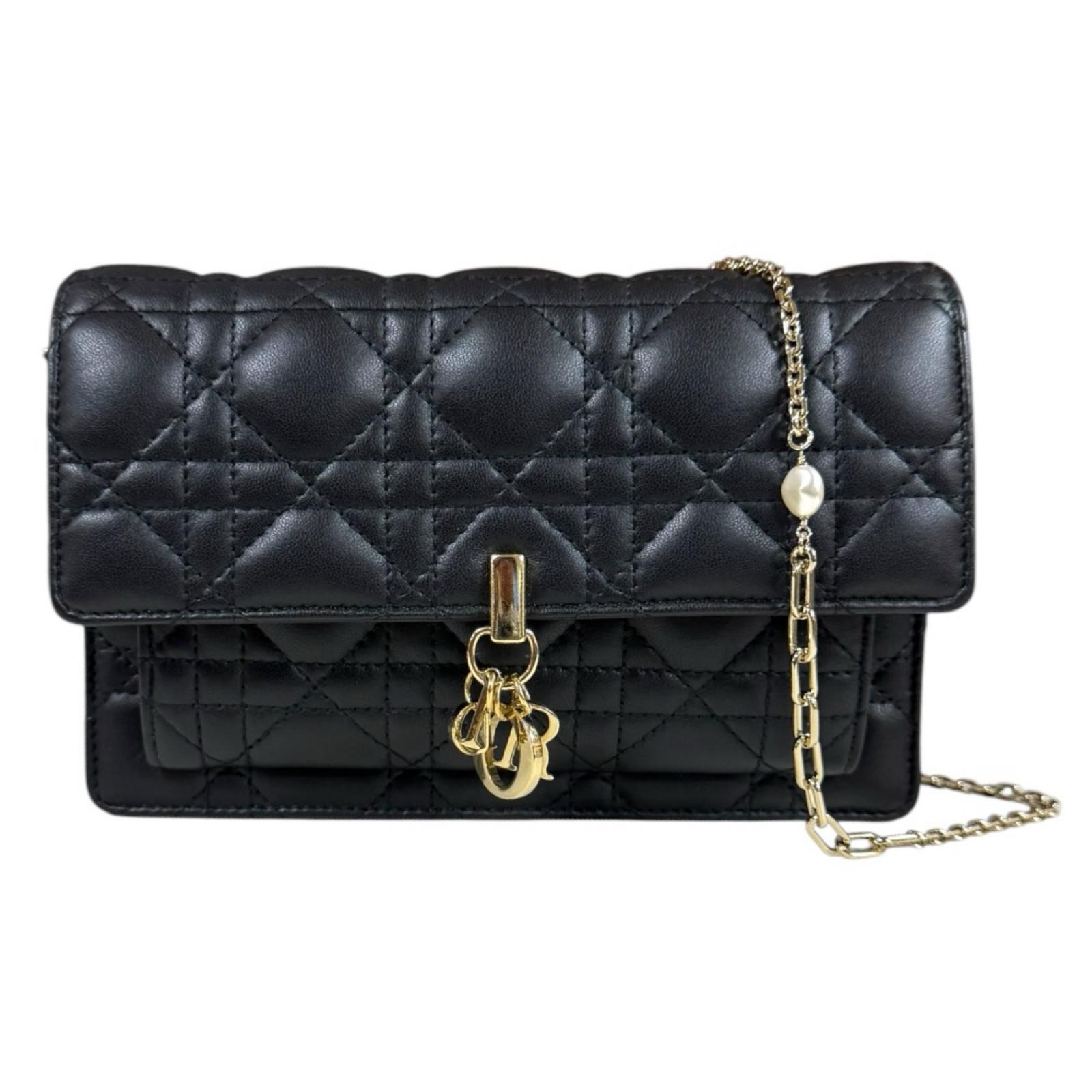 ディオール My Dior デイリーチェーンポーチ カナージュ ショルダーバッグ ラムスキン S0937ONMJ_M900 ブラック Dior 中古