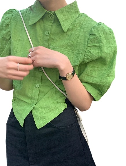 送料0円 韓国ファッション シャツ 半袖 特別セール品 ニッチデザイン不規則なボタンゆったりとした無地のバングルバブ