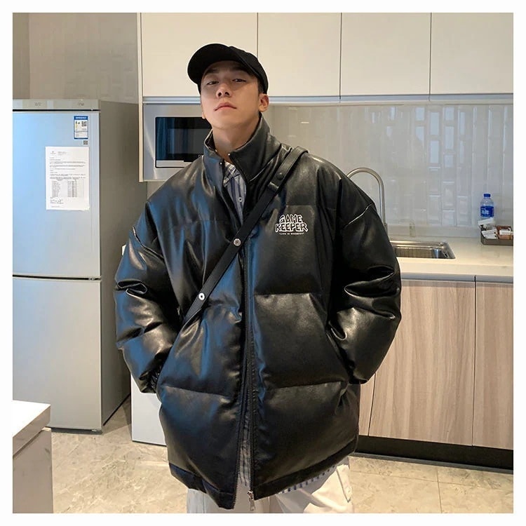 メンズ服 ゆったり 港風 PU革 ウォーム 防寒 ins 高級感 質感 百掛け コットンジャケット 立ち襟 個性 おしゃれ ジャケット
