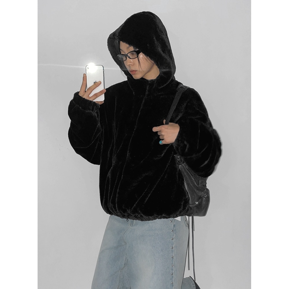 ブラックアップリネン起毛ファーフーディージップアップ 13,282円