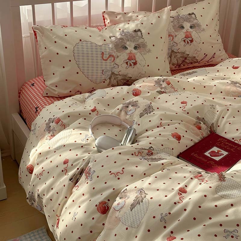 漫画のピュアコットンベッド4ピースオールコットンのかわいい子供用寝具冬の寮シート3ピースセットのベッドシート