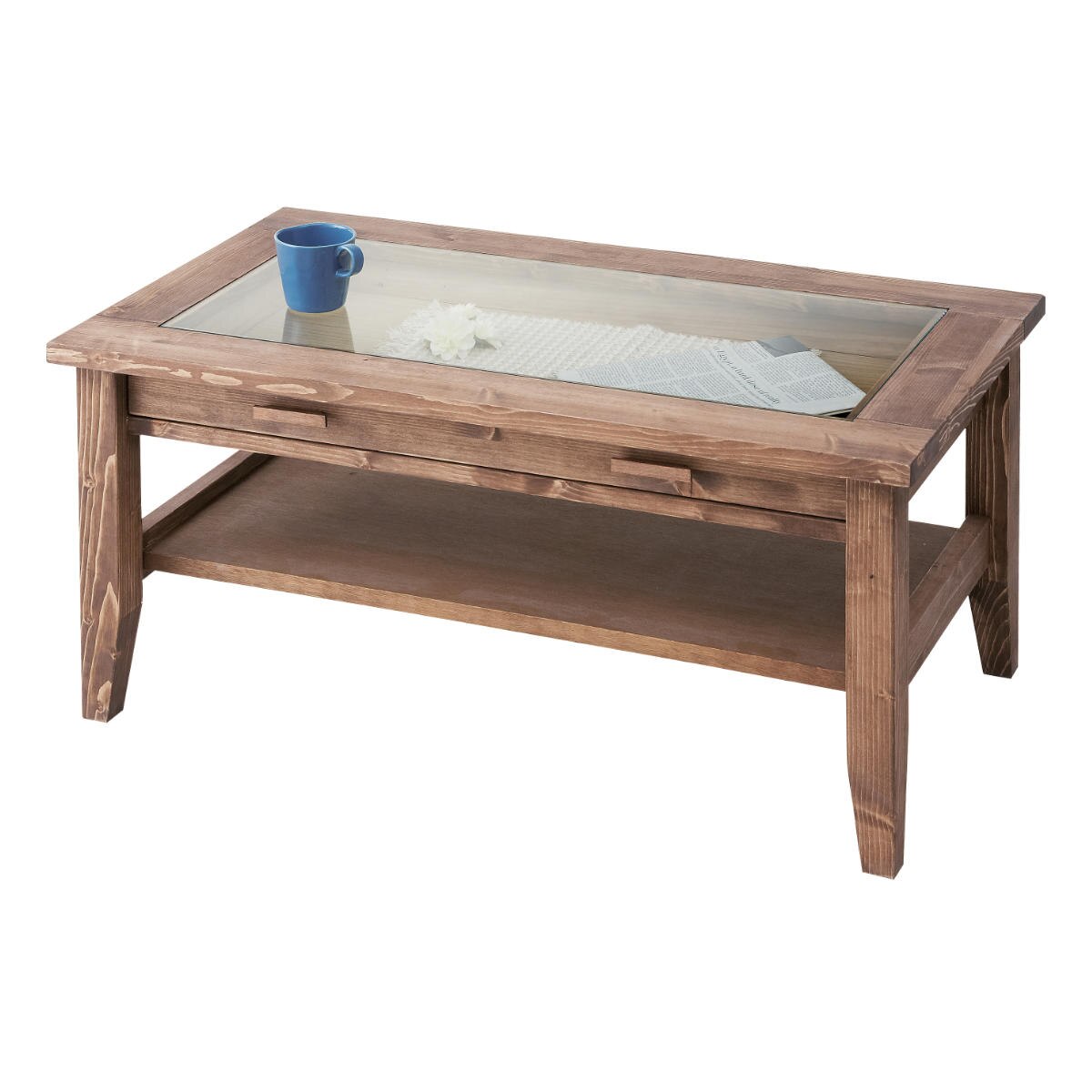 センターテーブル 幅90cm ガラス天板 木製 アンティーク調 ローテーブル リビングテーブル 机 ミッドセンチュリー 天然木 ブラウン アンティーク ローテーブル リビングテーブル 机 天然木