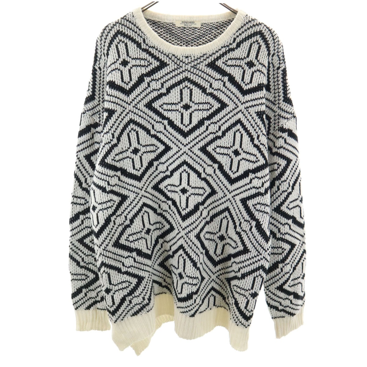 総柄 長袖 セーター アイボリー ニット レディース 古着