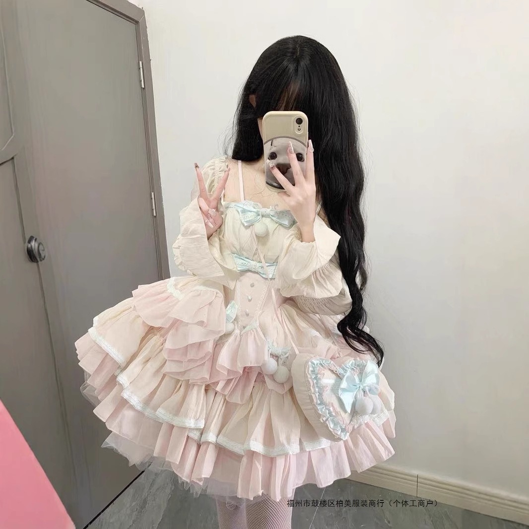 女性用の丈夫な女の子らしいリボンカラーブロッキングフィットしたウエストスタイリッシュなふくらんだスカートが特徴の甘くて若々しいロリータ プリンセス ドレスです 4,565円