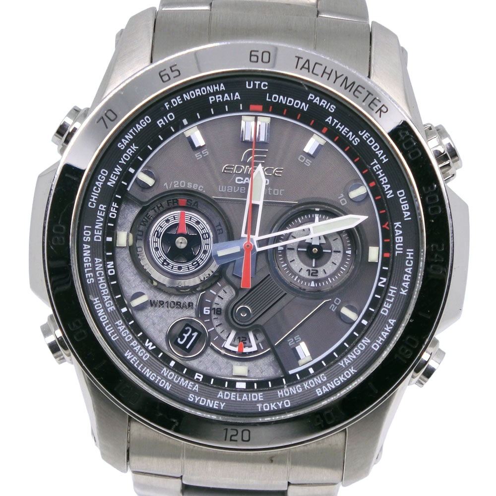 エディフィス マルチバンド6 EQW-M1000D-1AJF 腕時計 ステンレススチール グレー ソーラー電波時計 クロノグラフ メンズ グレー文字盤 中古品