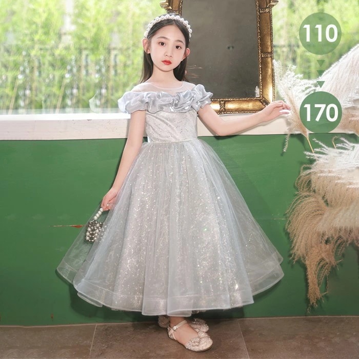 限定セールピアノ発表会 ドレス 子供 女の子 発表会 ドレス 子ども ワンピース グレー お祝い日 演奏会 音楽会 フォーマル 誕生日 撮影 パーティー ジュニア キッズ ロングドレス ロング丈 中学