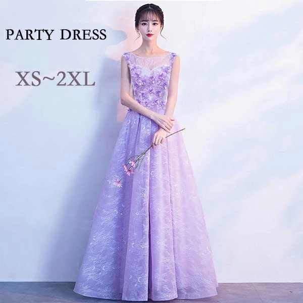 新品更新 ロングドレス 演奏会 紫色 ドレス パーティードレス 大きいサイズ ピアノ 発表会 袖なし ノースリーブ パープル 花柄 ラウンドネック フォーマル ワンピース 大人 他と被らない 結婚式