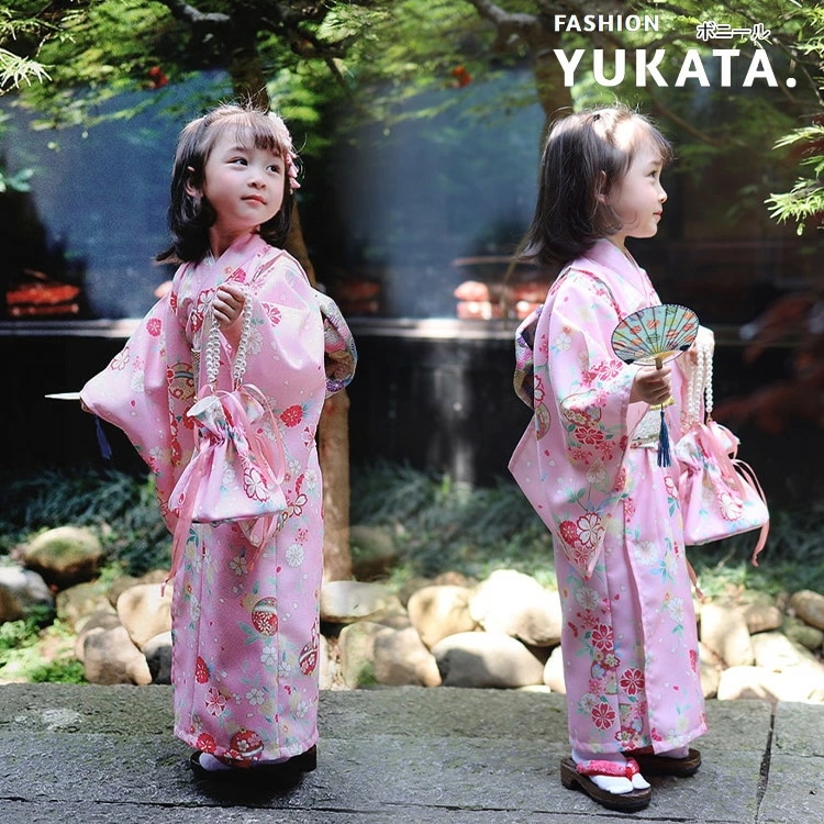 子供 浴衣 YUKATA キッズ 浴衣セット 花火大会 女の子 ガールズ ドレス 浴衣 作り帯 結び ピンク 可愛い浴衣 子供用 簡単着付け 櫻 夏祭り ハロウィン コスプレゆかた 夏ファッション ダ