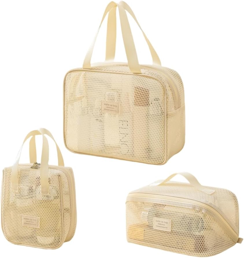 化粧ポーチ 3点セット 大容量 大きめ メッシュ 多機能 おしゃれ かわいい 軽量 持ち運び 化粧道具洗面用具小物収納 日常用・外出用・旅行用 ホワイト