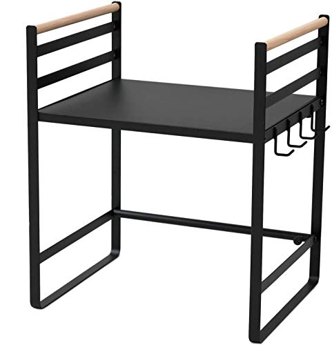 色：ブラック 山善(YAMAZEN) レンジ上ラック (伸縮) 幅46-73*奥行35.5*高さ51