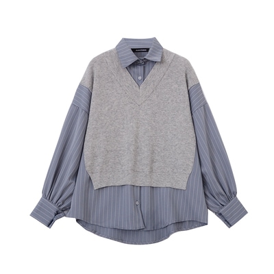 ドッキングシャツ トップス シャツ ブラウス 袖あり 長袖 襟付き ドッキング ドッキング 前開き かわいい 大人可愛い きれいめ シンプル カジュアル 大人 上品 おしゃれ お洒落 大人可愛い