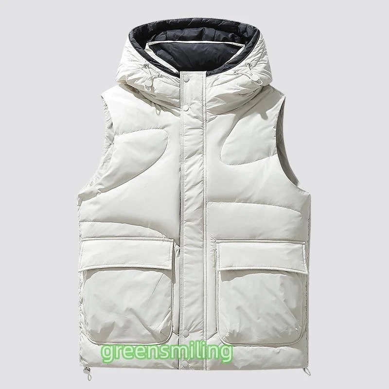 メンズ ダウンベスト 大きい フード付き 防風 ック 防寒 おしゃれ 大きめポケット 無地 作業 保温 アウトドア ワークマン ダウンジャケット 服 服