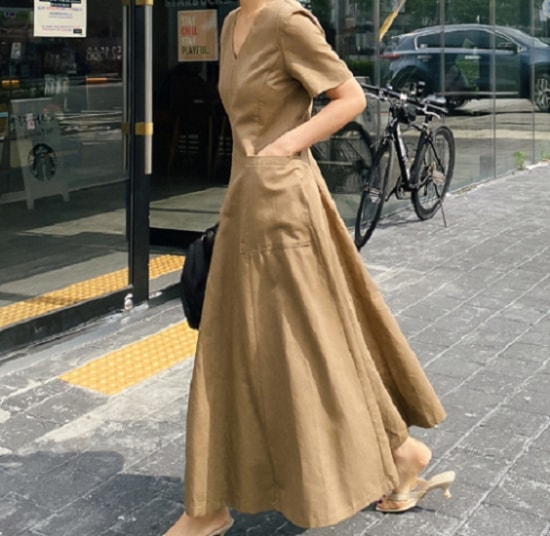 【取寄：納期2週間】ワンピース レディース マキシワンピース ロング丈 半袖 夏 夏新作 大きいサイズ Vネック