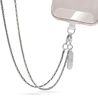 他サイト： [] 携帯ストラップ チェーンストラップ 軽量の80gスマホストラップ スマホショルダー用 バック用 切れにくい オシャレな見た目 専用パッケージ包装 パッチ２枚付き (シルバー)の商品画像