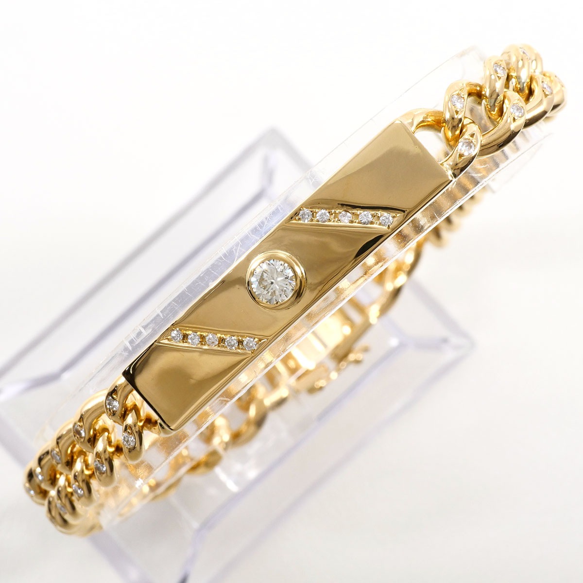 K18 18金 YG イエローゴールド ブレスレット ダイヤモンド 0.50ct ダイヤモンド 0.11ct 鑑別書 総重量約70.8g 約26cm ジュエリー 中古