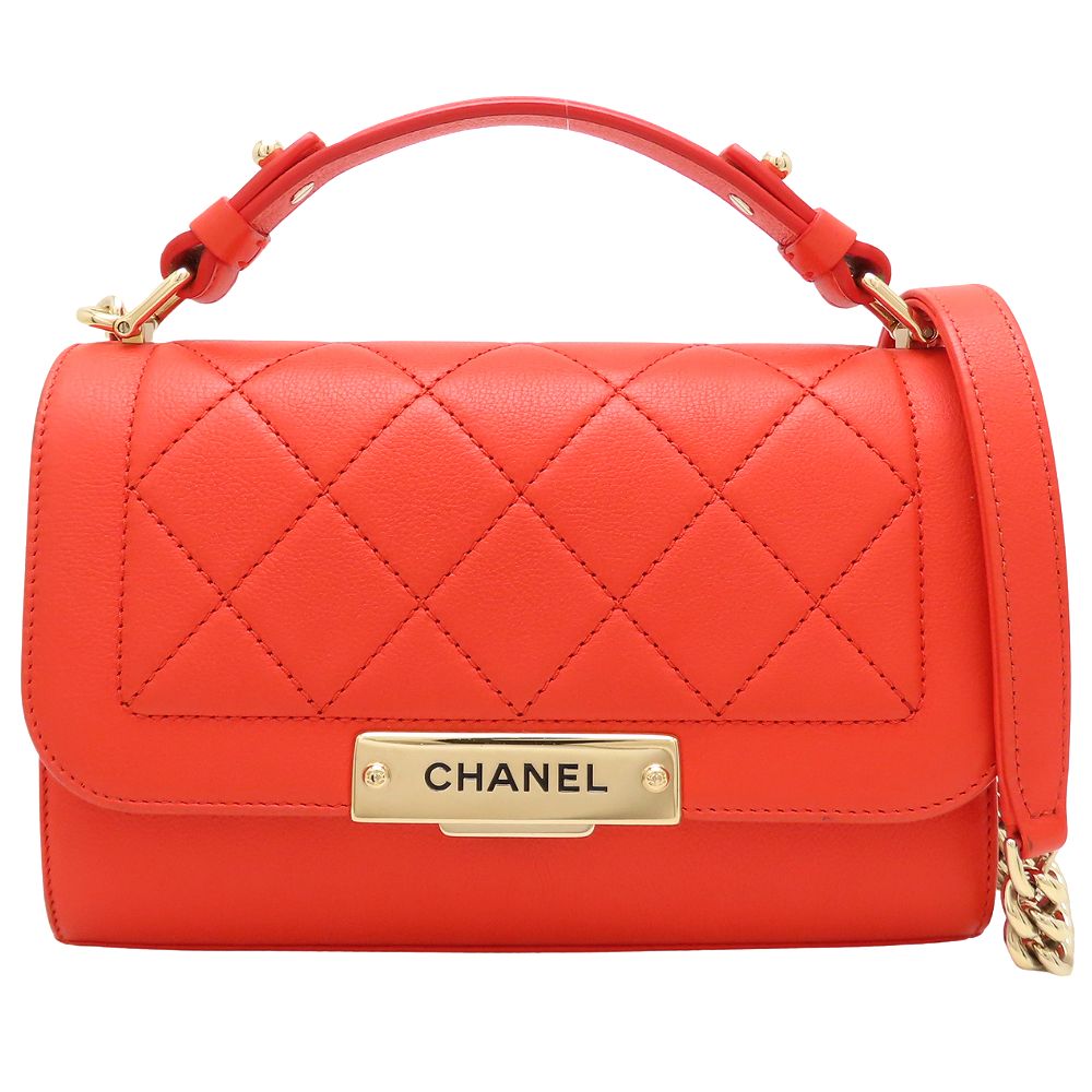 トップハンドル A93701 ショルダーバッグ マトラッセ クリックラベル シングルフラップ カーフ オレンジ/352531【中古】