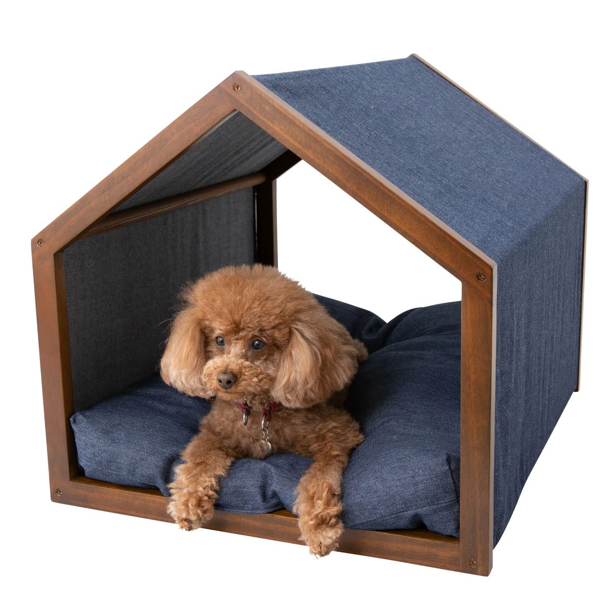 エムール 犬 猫 ペット ハウス ベッド デニム 洗える ペットハウス ペットベッド クッション 簡単組立 室内用 ねどっこ